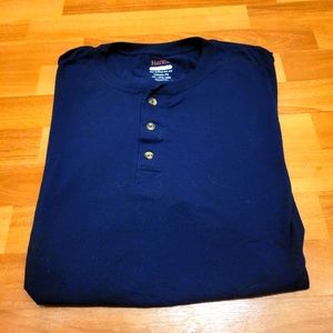 Short Sleeved Button Up Navy Blue Henley